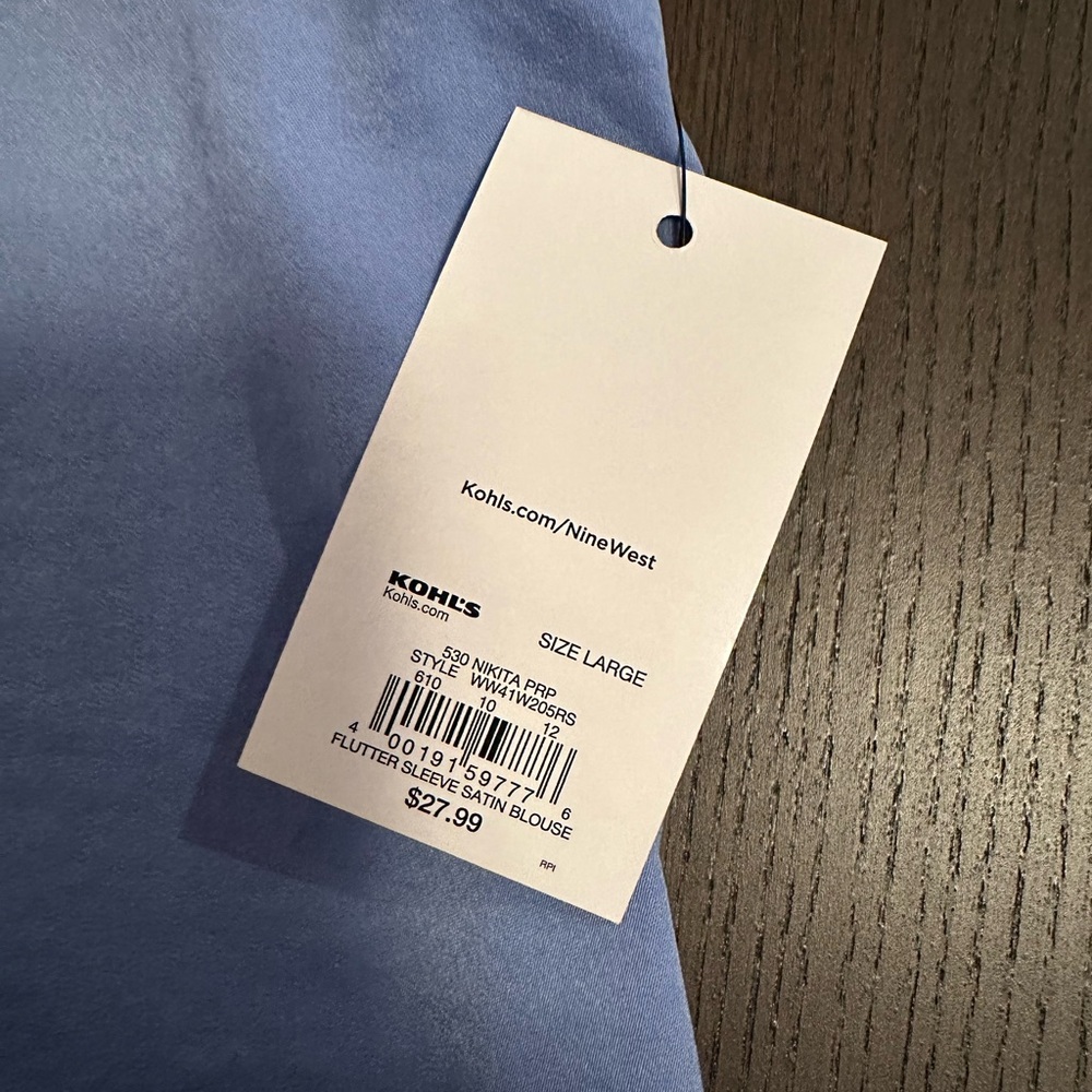 Nine West Light Blue Ruffle Sleeve Blouse NWT - Picture 7 of 13